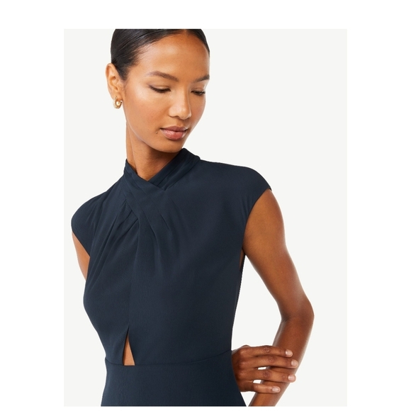 Scoop Midi Twist Neck Dress Blue Navy Size Medium - Picture 3 of 11